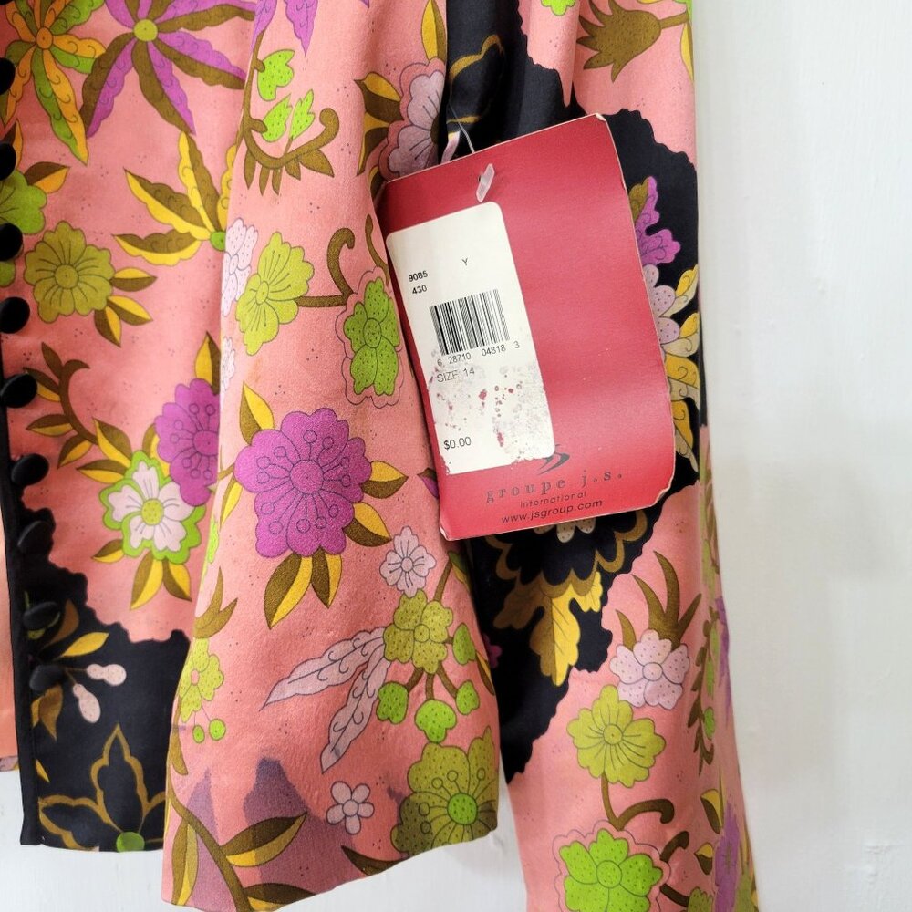 JS Collections Floral Silk Jacket Multicolor Long Sleeve Button Front Size 14 - Picture 4 of 7